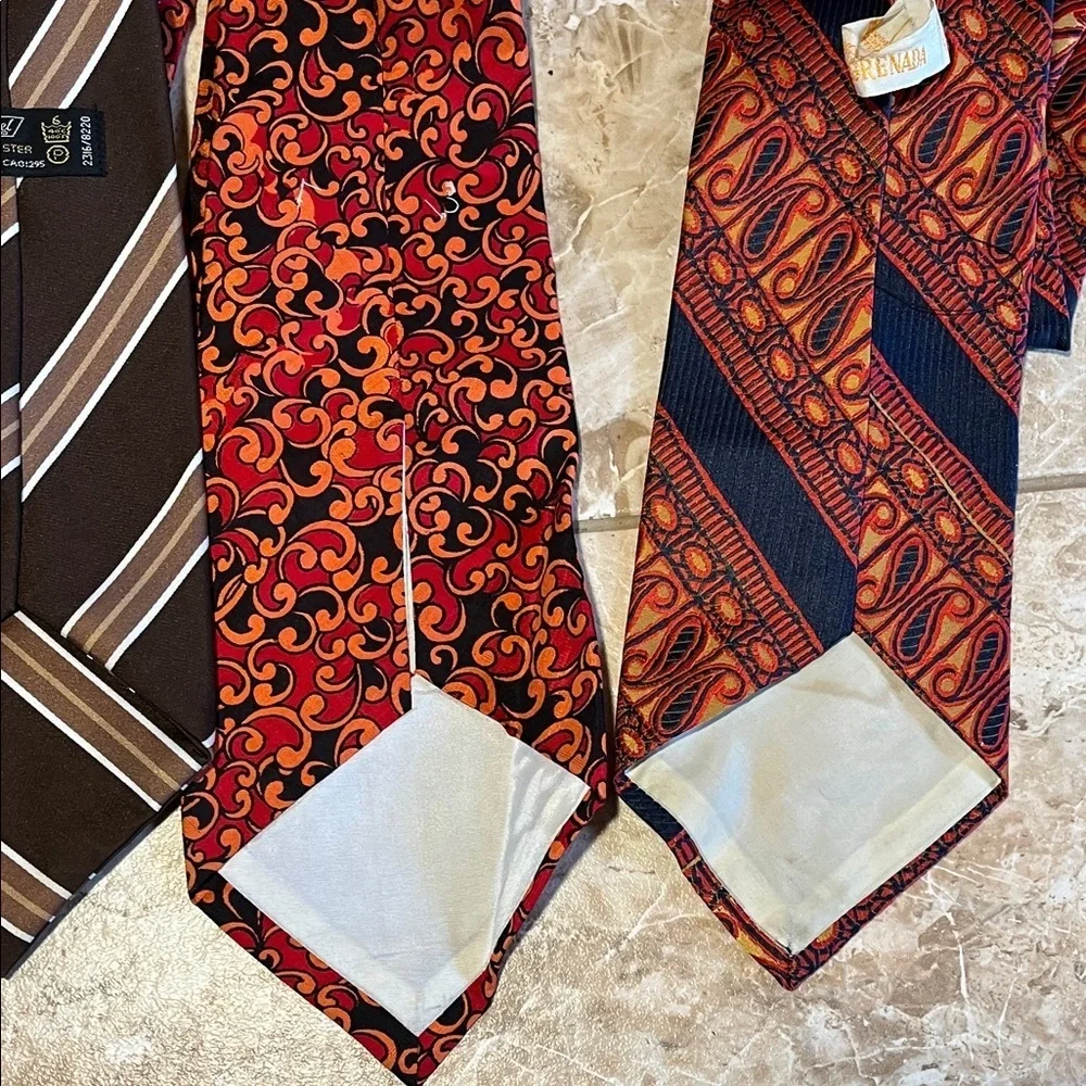 Vintage 70s Men's Tie Collection - Brown, Blue, Orange, Red Colorways - Set of 4